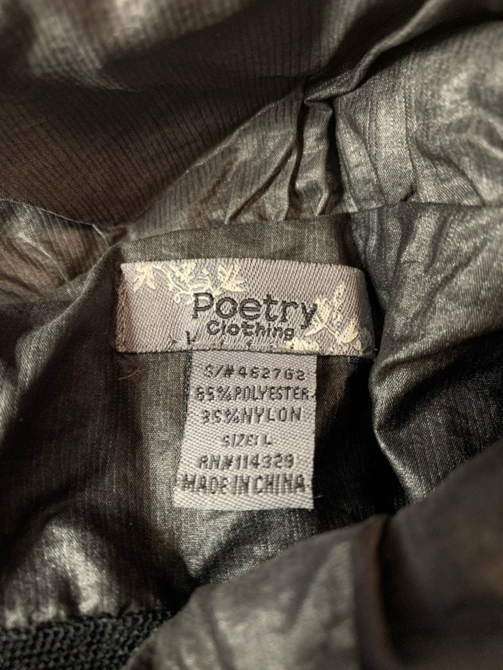 Poetry Clothing Black Taffeta Pleated Swing Jacket Coat Puff Collar - L - Picture 4 of 7
